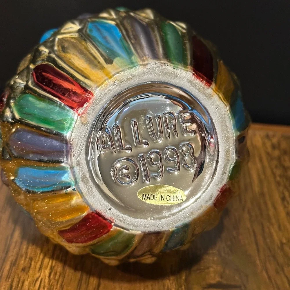 Vintage Allure 1998 Multi Color Glass Soap Dispenser Gold Pump Bohemian Decor
